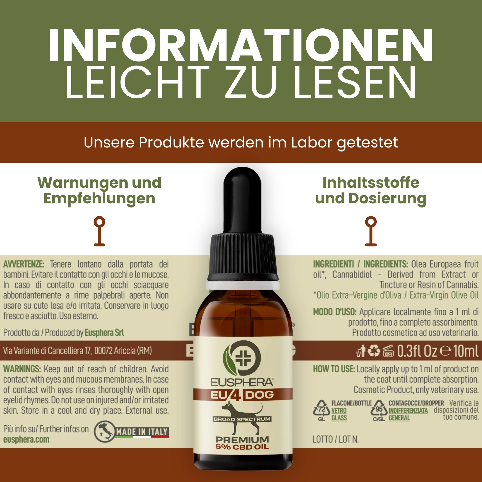 CBD-Öl für das Wohlbefinden von Hunden mit beruhigender Wirkung | EU4DOG - Eusphera