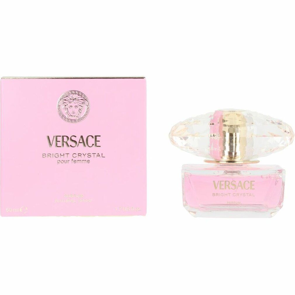 Versace Bright Crystal Parfum Flakon neben der rosa Verpackung.