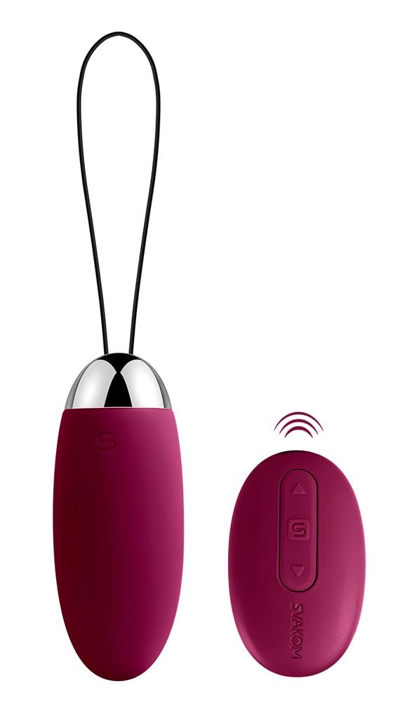 Lila Vibrator und Fernbedienung. Fernbedienung mit Pfeiltasten. Funkwellen-Symbol.