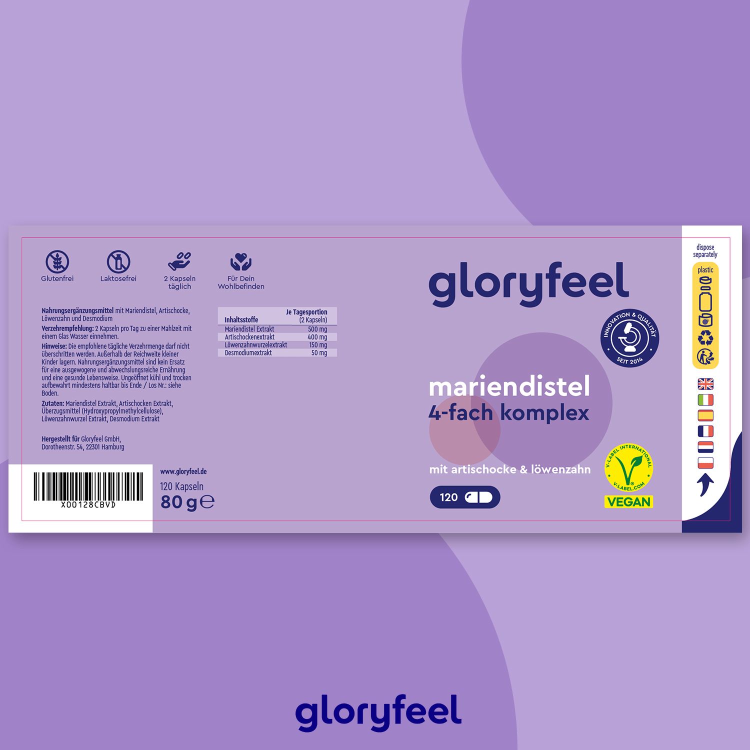 gloryfeel® Mariendistel mit Artischocke & Löwenzahn 120 St Kapseln