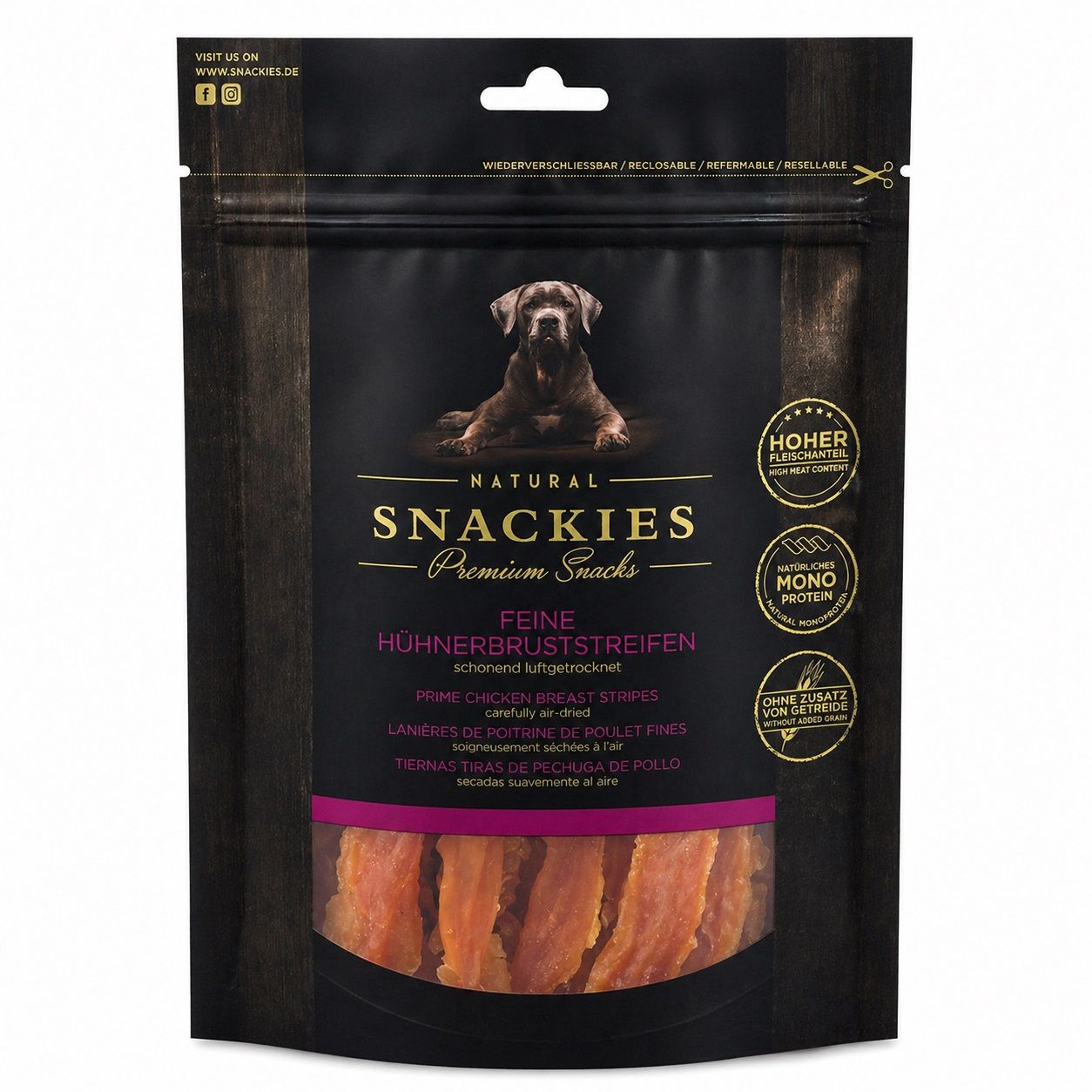 Snackies Feine Hühnerbruststreifen - Single-Protein Snack für Hunde 180 g Futter