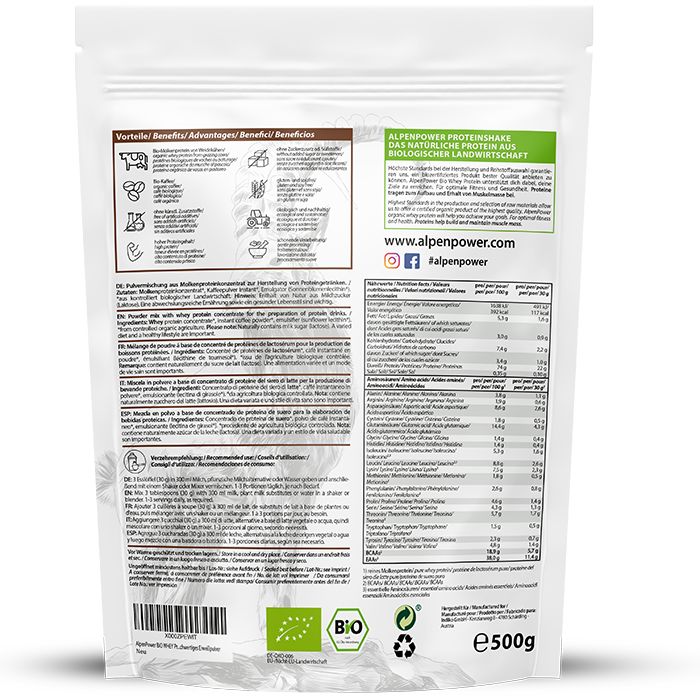 AlpenPower Bio Whey Protein- Kaffee 500 g Pulver