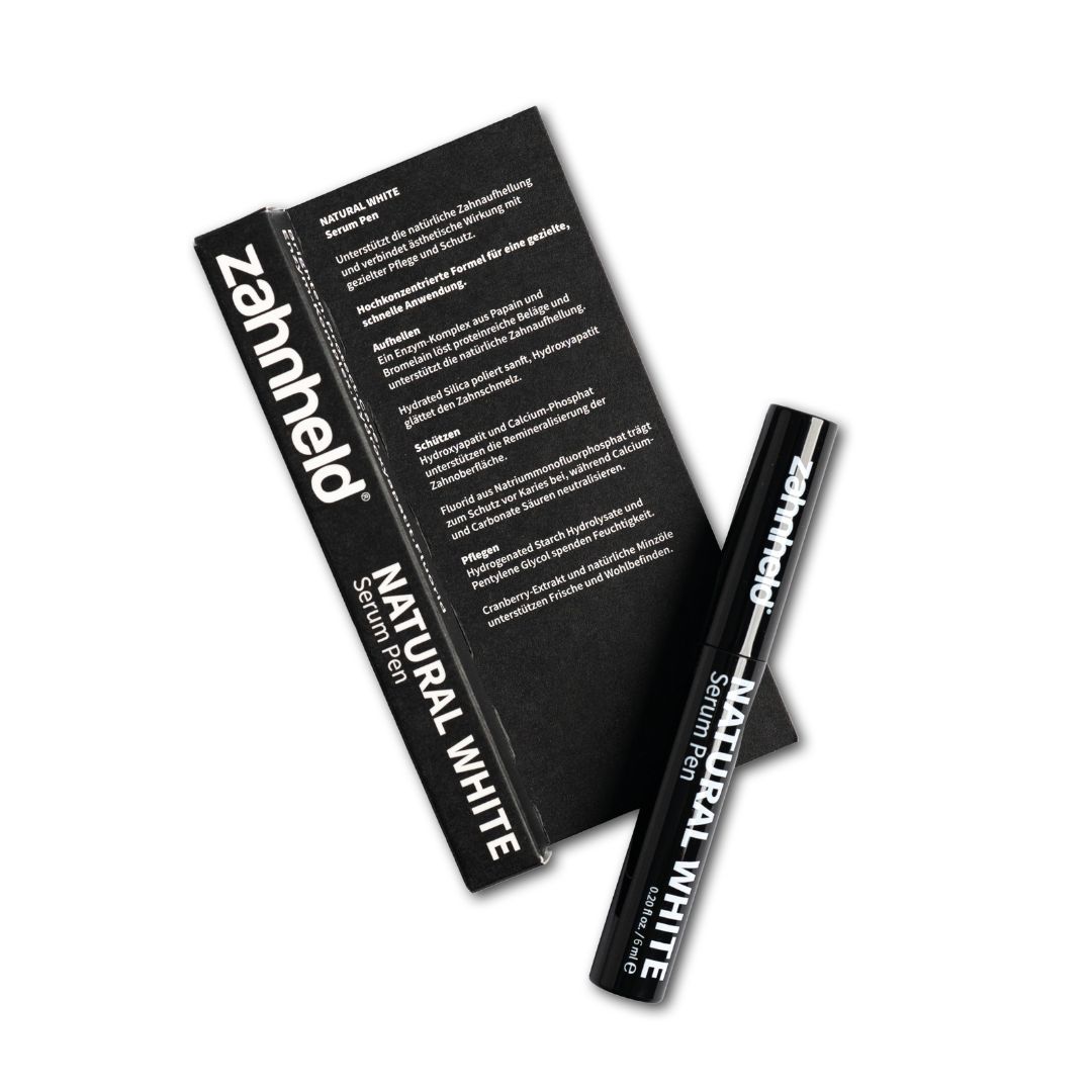 Zahnheld Natural White Serum Pen mit Verpackung.