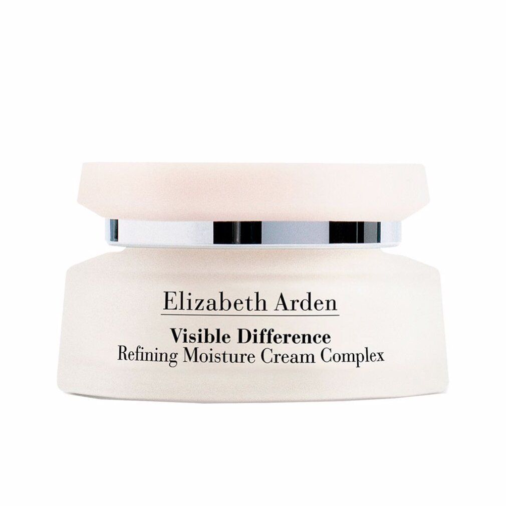 Creme-Tiegel mit silbernem Ring. Aufschrift: Elizabeth Arden Visible Difference Refining Moisture Cream Complex.