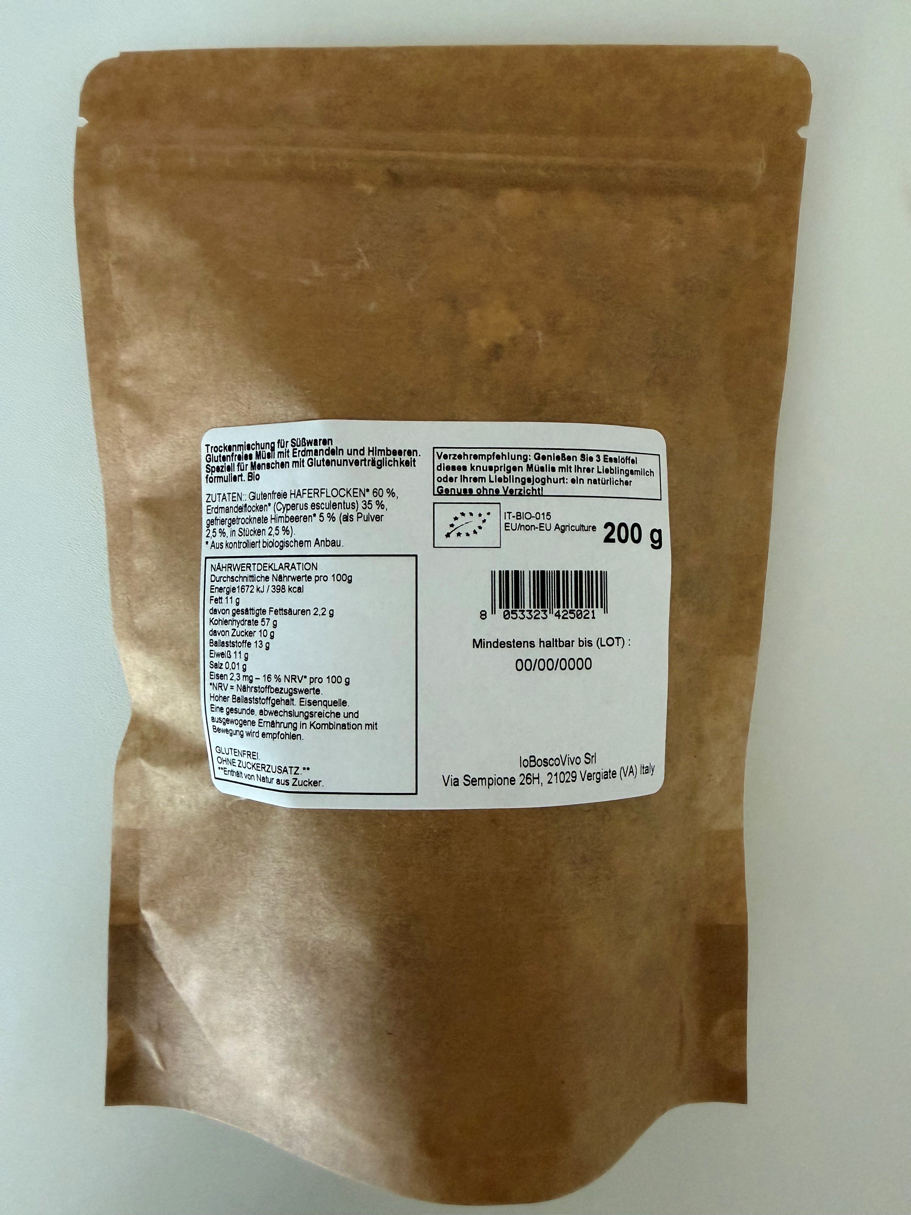 IoBoscoVivo Bio-Knuspermüsli Hafer, Erdmandel & Himbeere, glutenfrei, ohne Zuckerzusatz