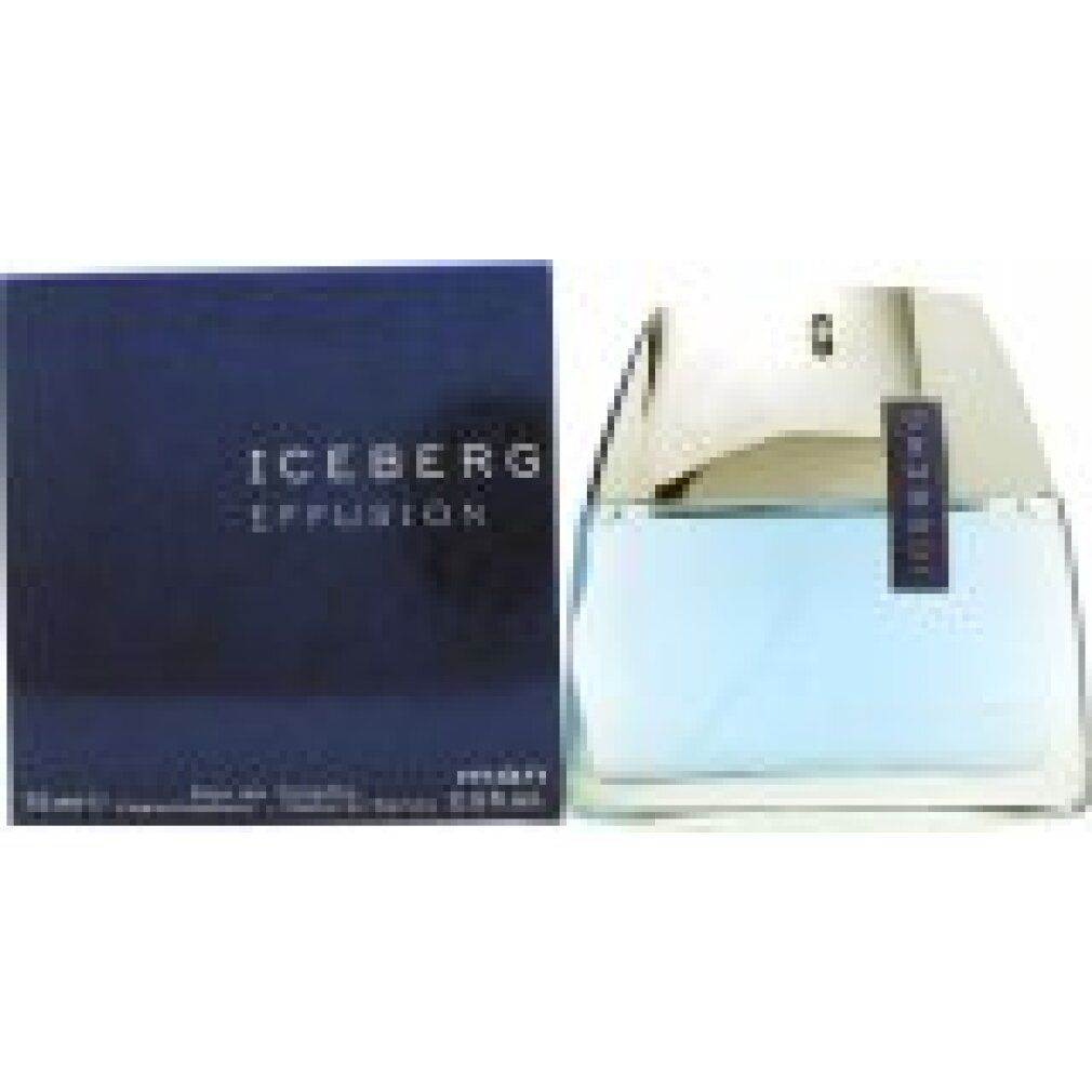 Eau de Toilette Spray mit blauer Flüssigkeit. Rechteckiger Flakon mit silberfarbenem Verschluss und blauer Aufschrift. Blaue Verpackung.