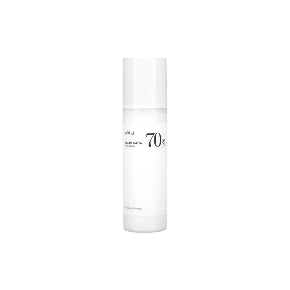 Weiße Flasche ANUA Heartleaf 70% Daily Lotion mit Pumpspender und weißem Deckel.