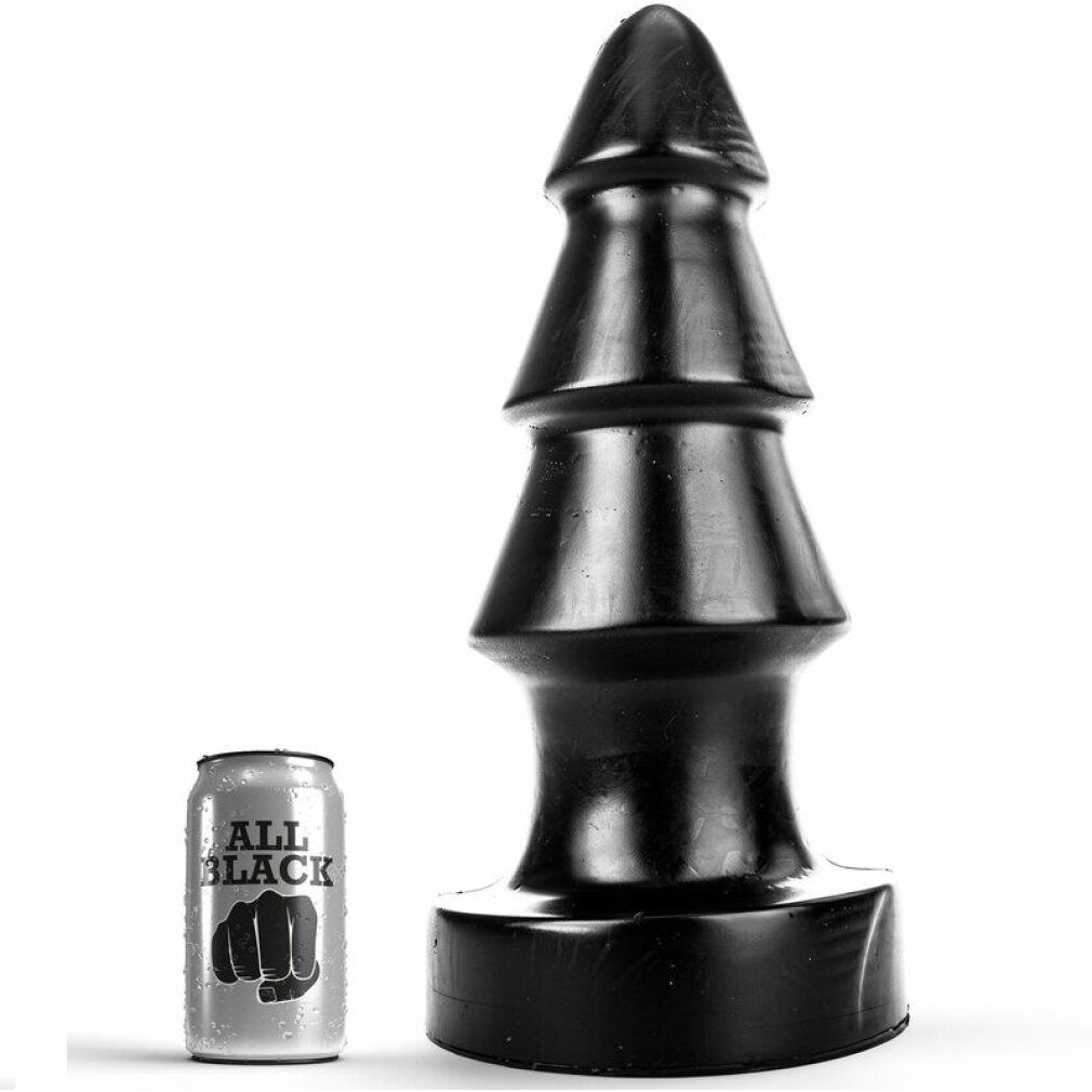 Schwarzer Buttplug in Tannenbaumform. Neben einer Dose mit dem Logo "ALL BLACK".
