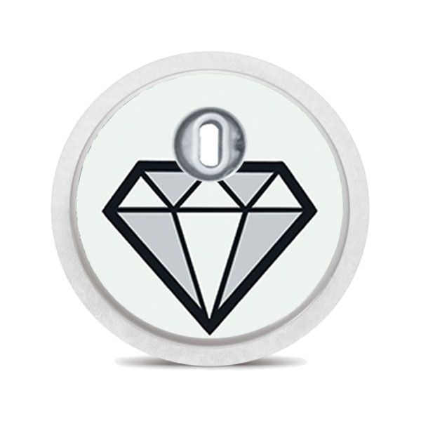 Runder Aufkleber mit Diamanten auf hellgrünem Hintergrund. Oben ein silberfarbener Sensor.