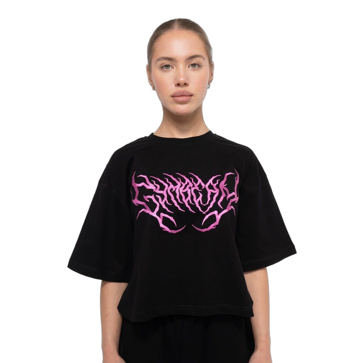 GymBeam T-Shirt Damen Oversized Kurzarm mit Rundhalsausschnitt Schwarz Thorn 1 St