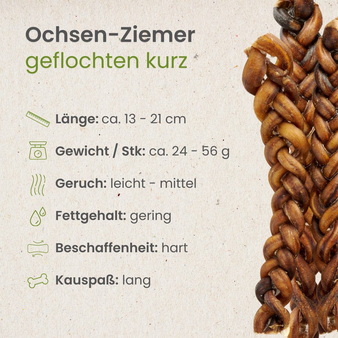 Geflochtener Ochsenziemer, 100% Rind, geringer Fettanteil.