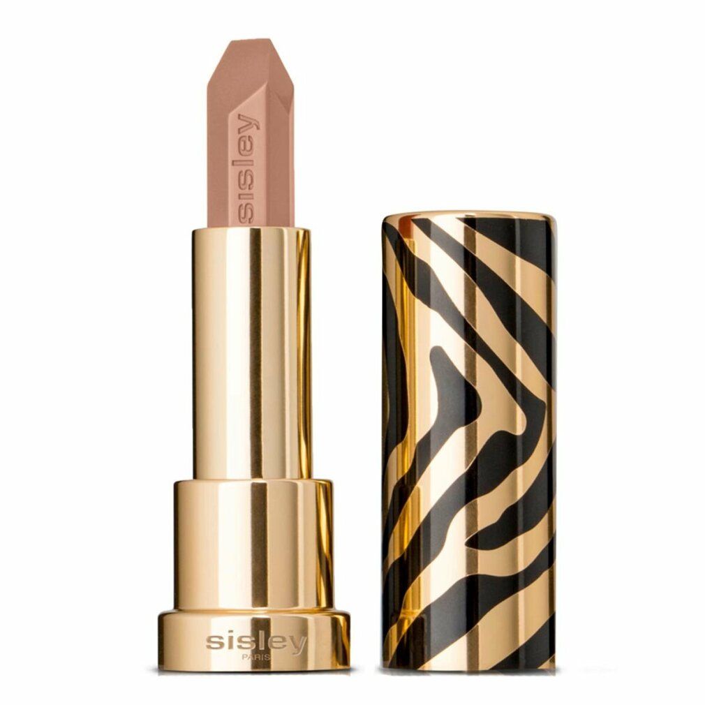 Lippenstift mit beiger Spitze, goldfarbener Hülse und Zebra-Muster. Marke: Sisley. Aufschrift: Sisley Paris.
