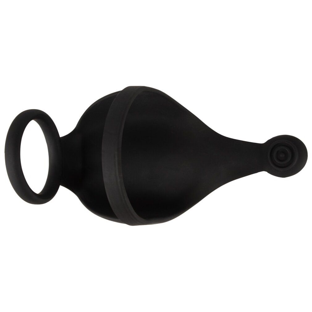 Schwarzer Penis- und Hodenring. Zwei Ringe und Vibrator-Einheit. Runde Form.