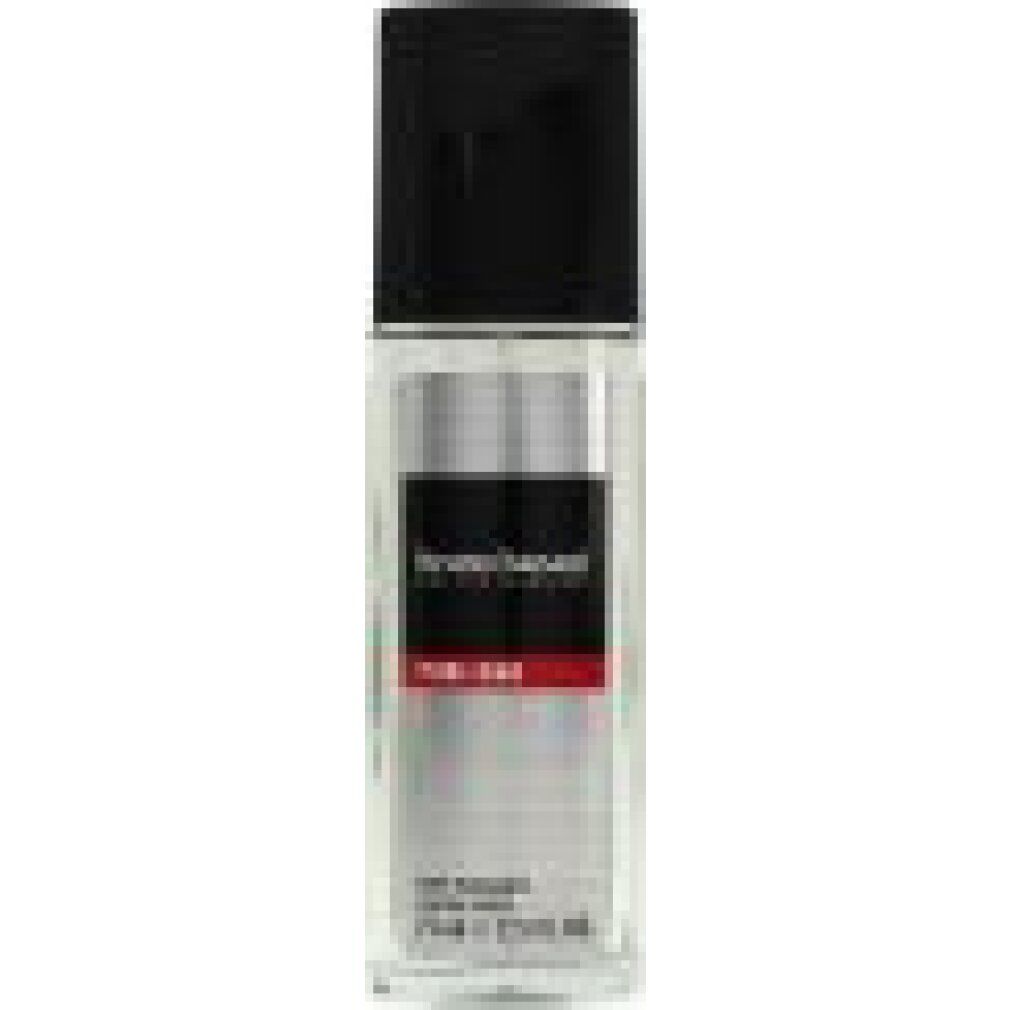 Deo-Glasflasche mit schwarzem Deckel. Silbernes Etikett mit Text. "bruno banani Pure Man" und roter Streifen sind sichtbar.