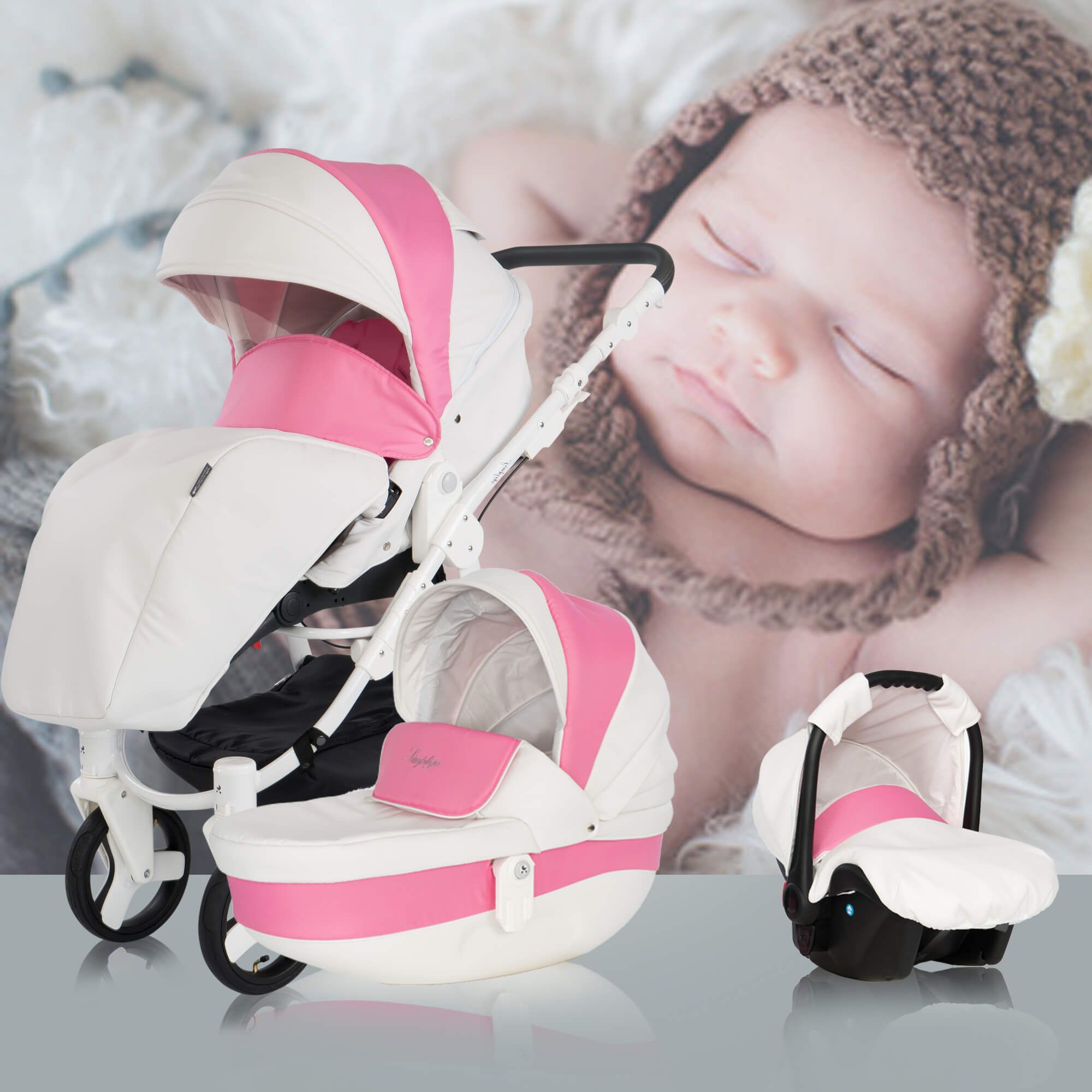 Friedrich Hugo Simpligo 4 in 1 Kinderwagen mit original Maxi Cosi, Pink (Kunstleder)