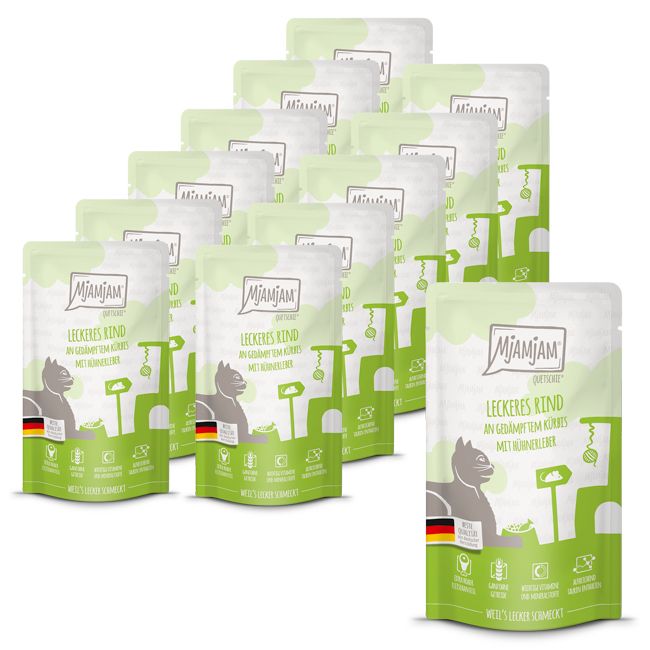 MjAMjAM - Quetschie leckeres Rind an gedämpftem Kürbis 12x125 g Futter