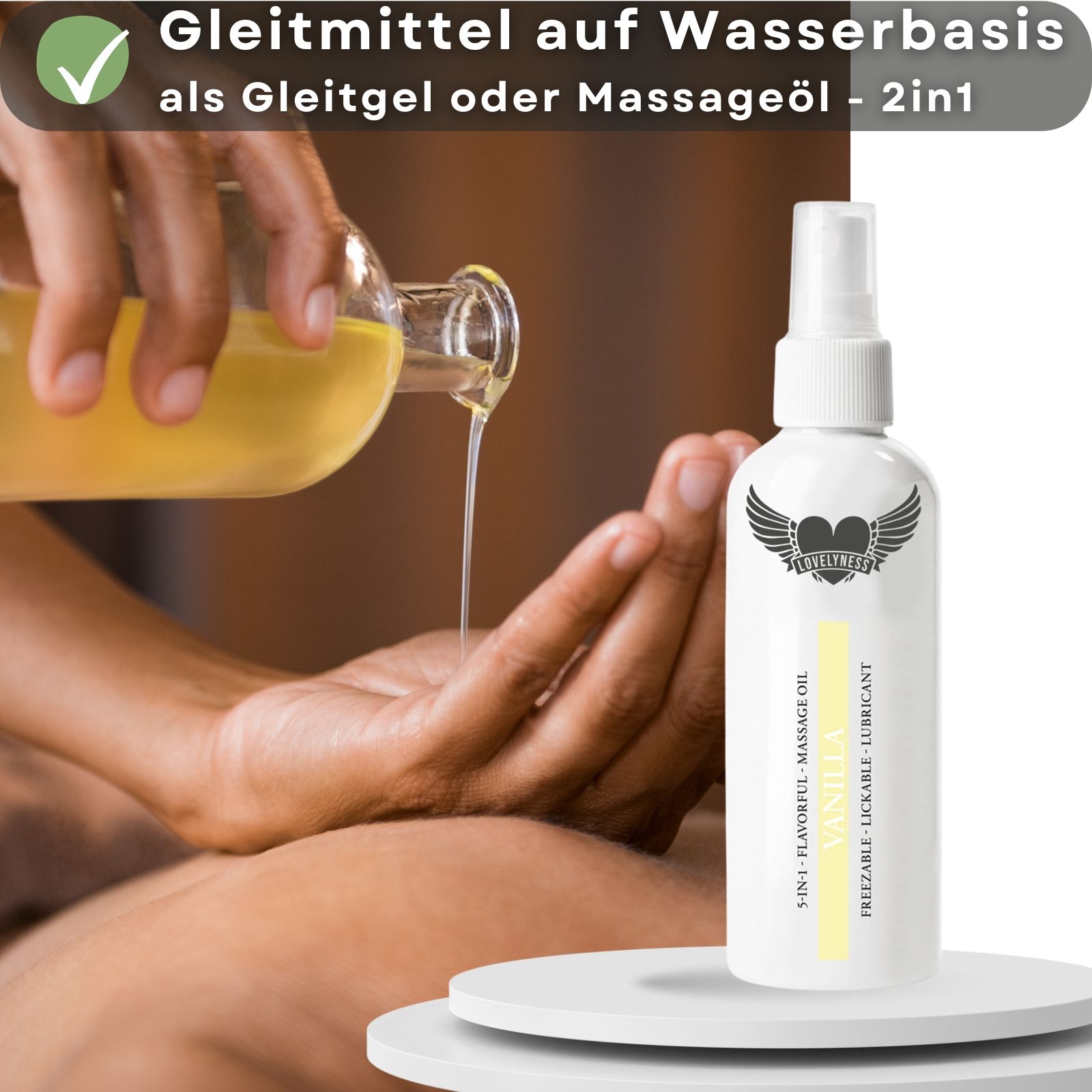 Lovelyness - Gleitgel un Massageöl 2in1 mit Geschmack Vanille 80 ml