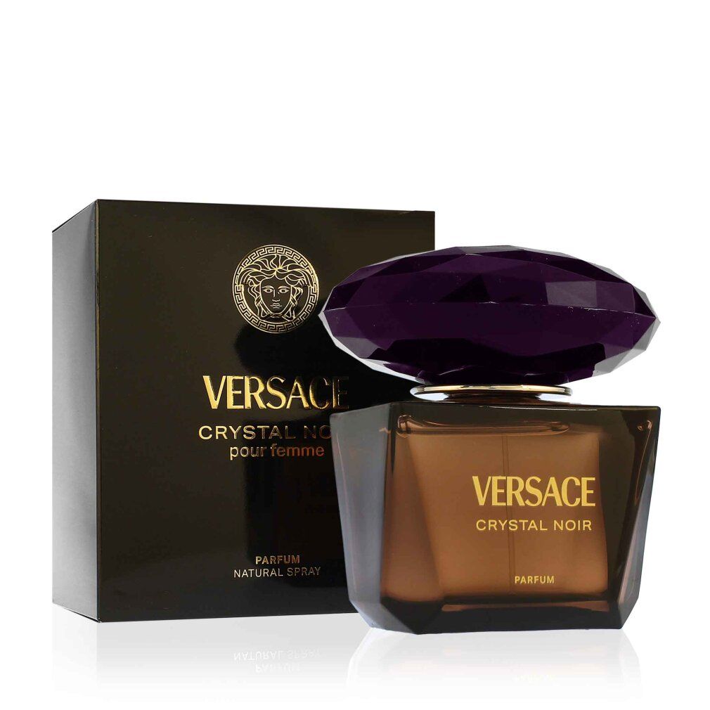 Versace Crystal Noir Parfum Flakon und Verpackung, 50 ml.