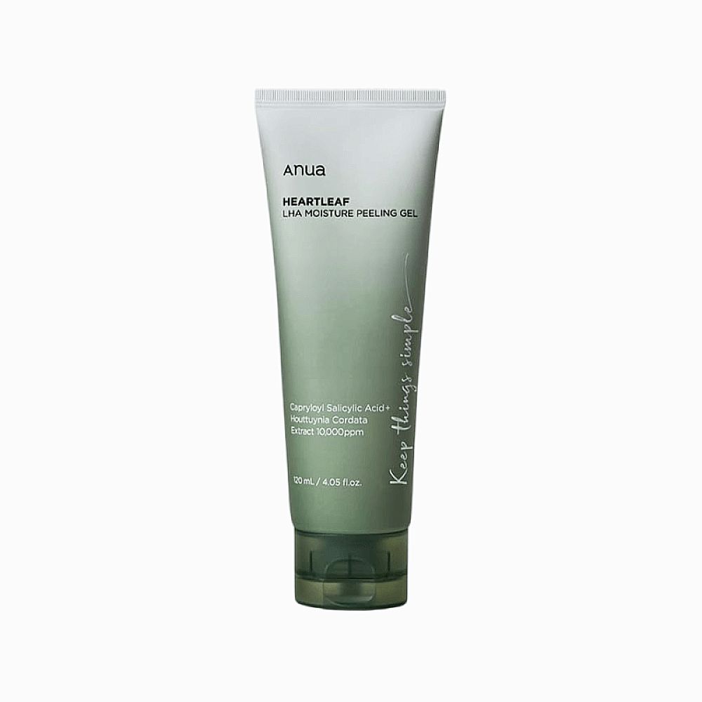Produkt-Tube. Aufschrift: Anua Heartleaf LHA Moisture Peeling Gel.