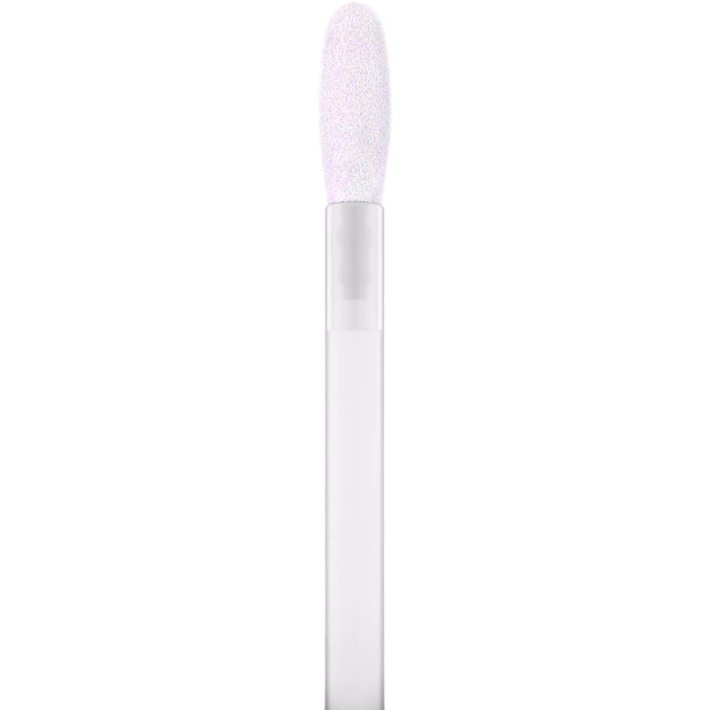 Applikator für Lipgloss. Weißer Stiel mit einem schwammartigen, rosa-schimmernden Applikator.