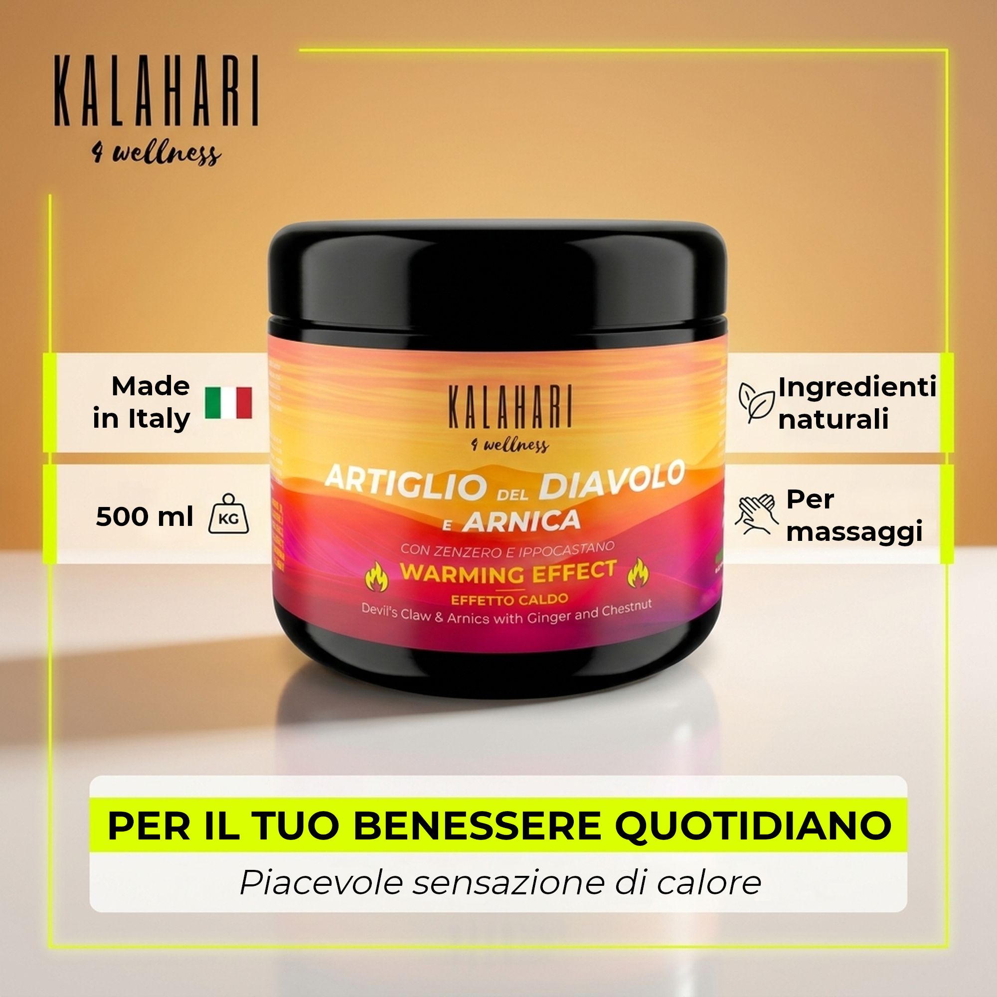 Tiegel: Made in Italy, 500ml, natürliche Inhaltsstoffe, für Massagen.