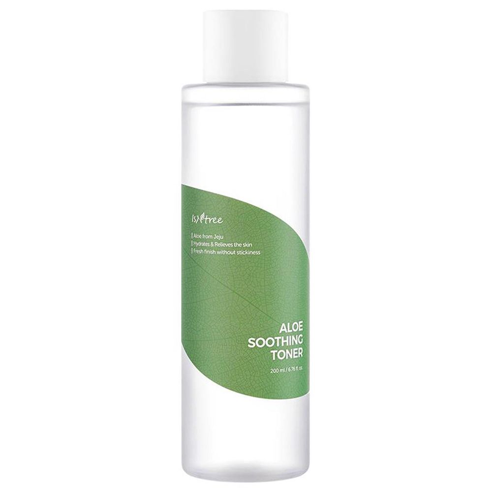 Isntree Aloe Soothing Toner in klarer Flasche mit grünem Etikett.