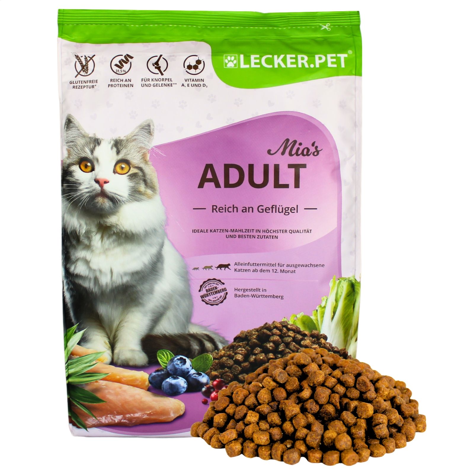 Lecker.Pet®® Mia's Adult Herzhaftes Geflügel Katzenfutter Trockenfutter Vollnahrung 2,5 kg Nicht relevant