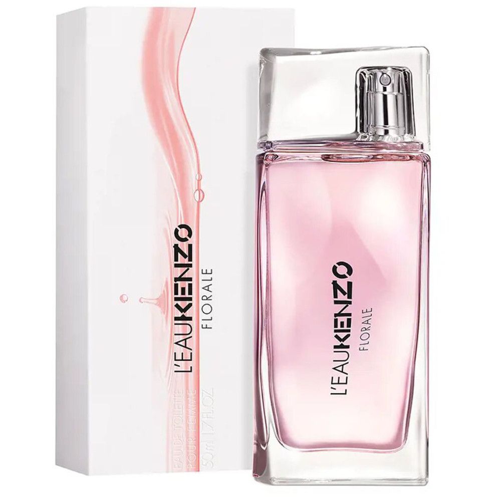 L'Eau Kenzo Pour Femme Florale Eau de Toilette und seine Verpackung nebeneinander.