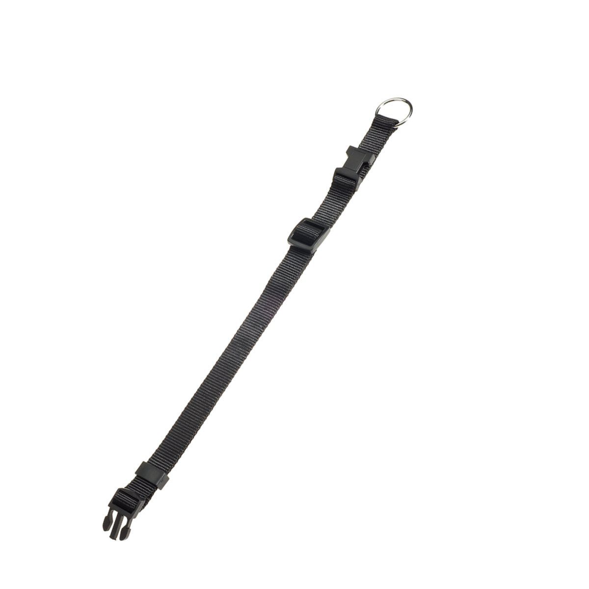 Schwarzes Nylonhalsband mit Schnallen und Metallring. Für Hunde. Verstellbar.
