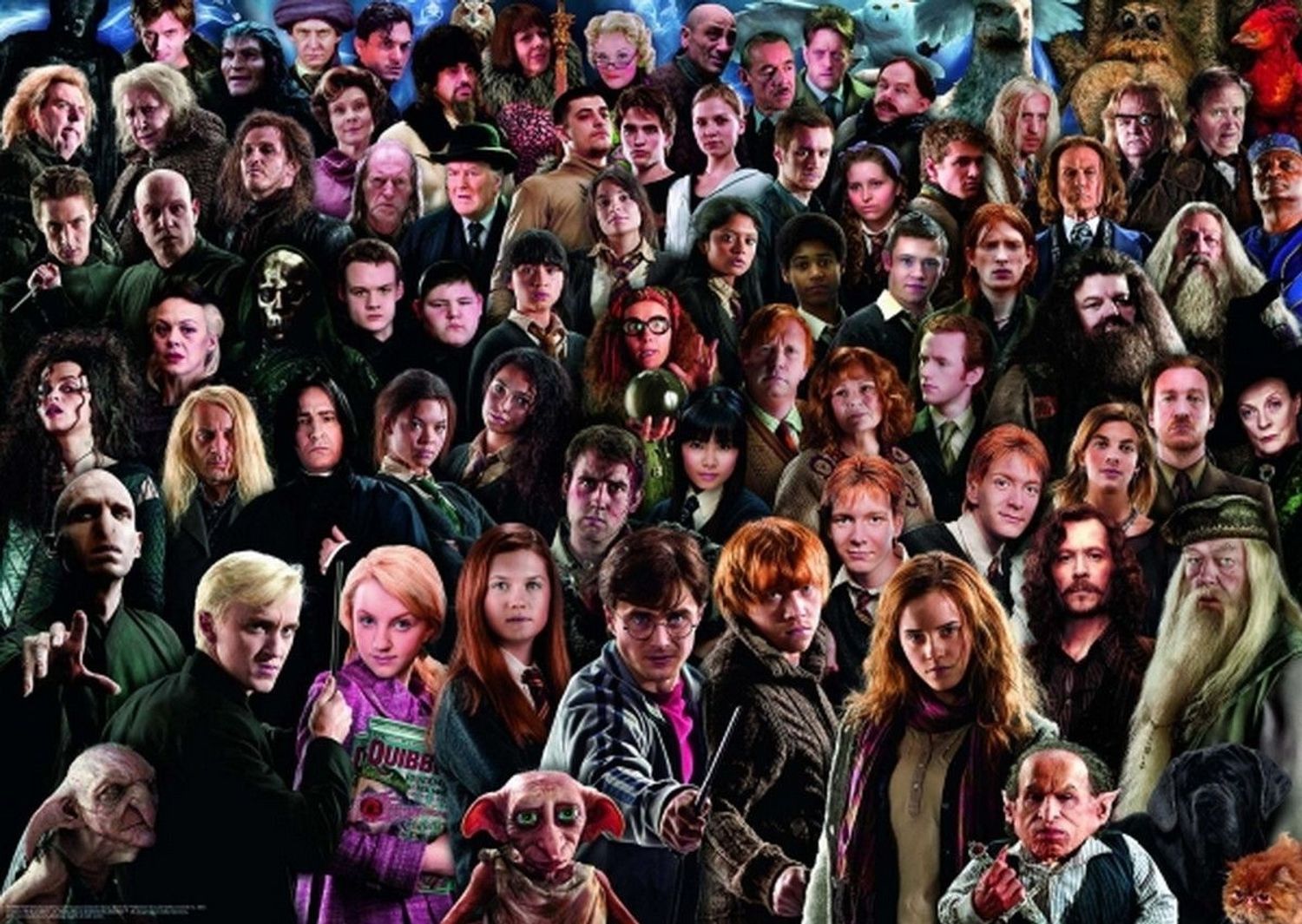 Puzzle mit Harry Potter-Motiv. Viele Charaktere aus dem Film. Ravensburger-Logo nicht sichtbar.