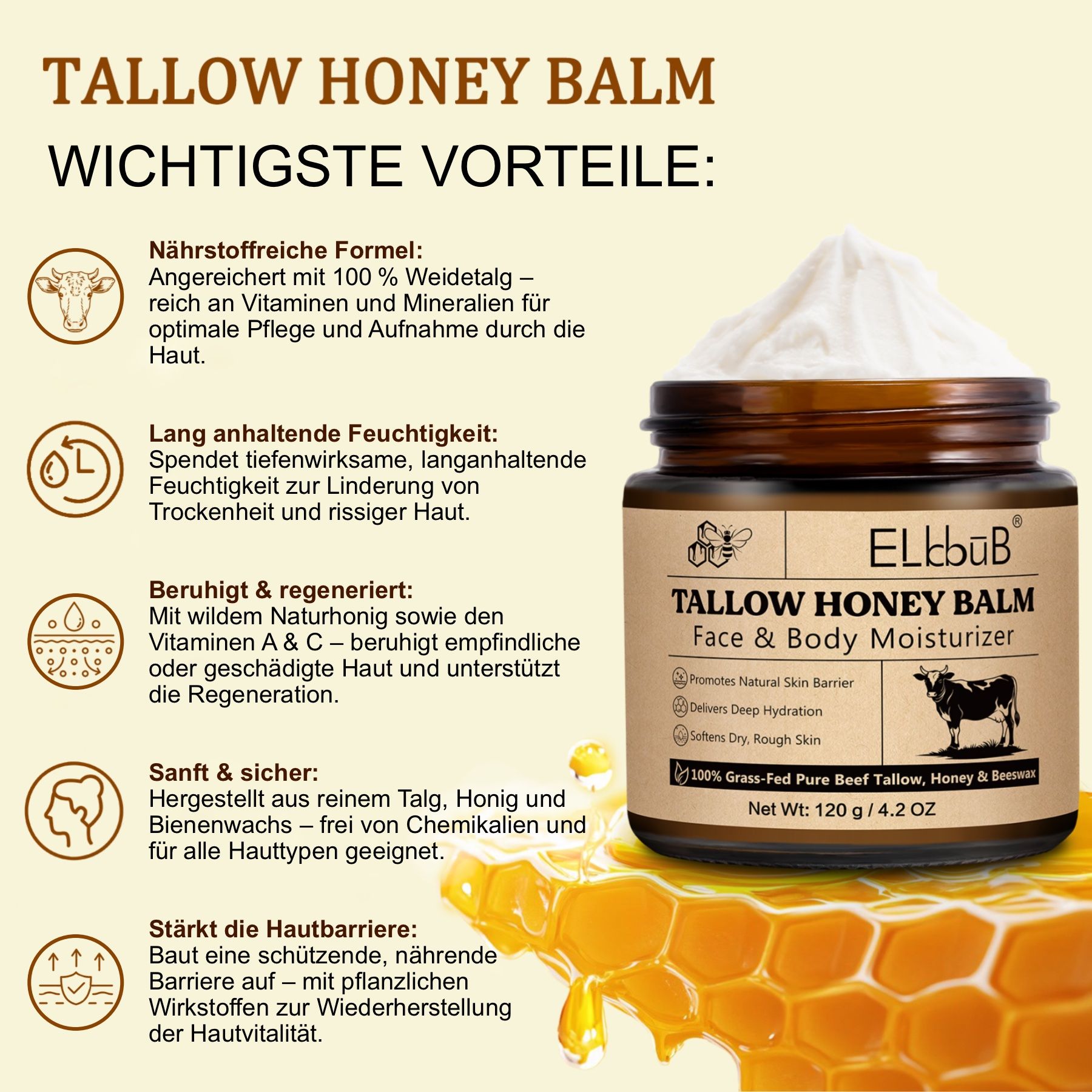 P-Beauty Tagescreme Honig Beef Tallow für Hautpflege