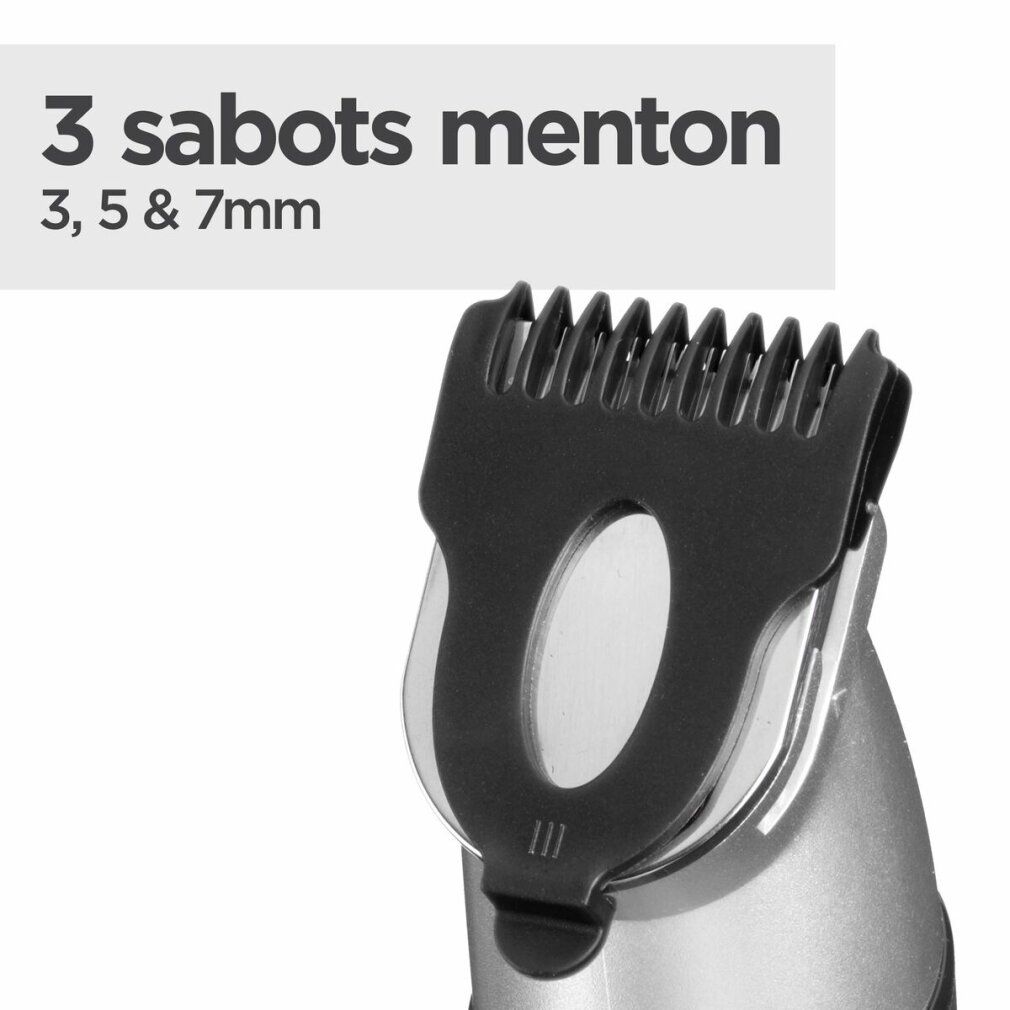 Nahaufnahme eines Trimmeraufsatzes mit Text: 3 sabots menton, 3, 5 & 7mm.