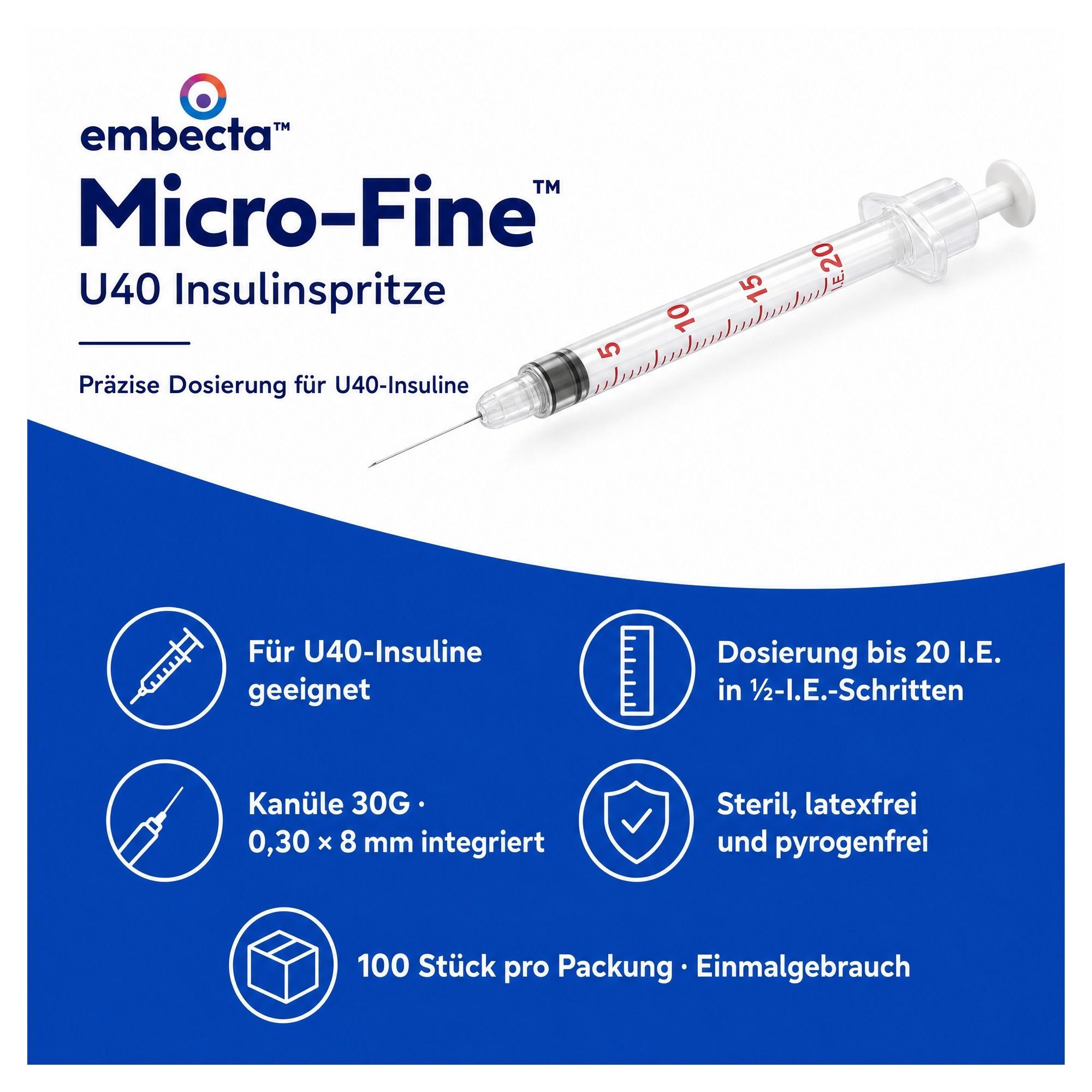 embecta Micro-Fine+ U40 Insulinspritze 0,5 ml 30G