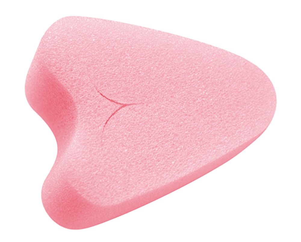 Rosa Soft-Tampon. Form: herzförmig. Mit einer kleinen Einkerbung.