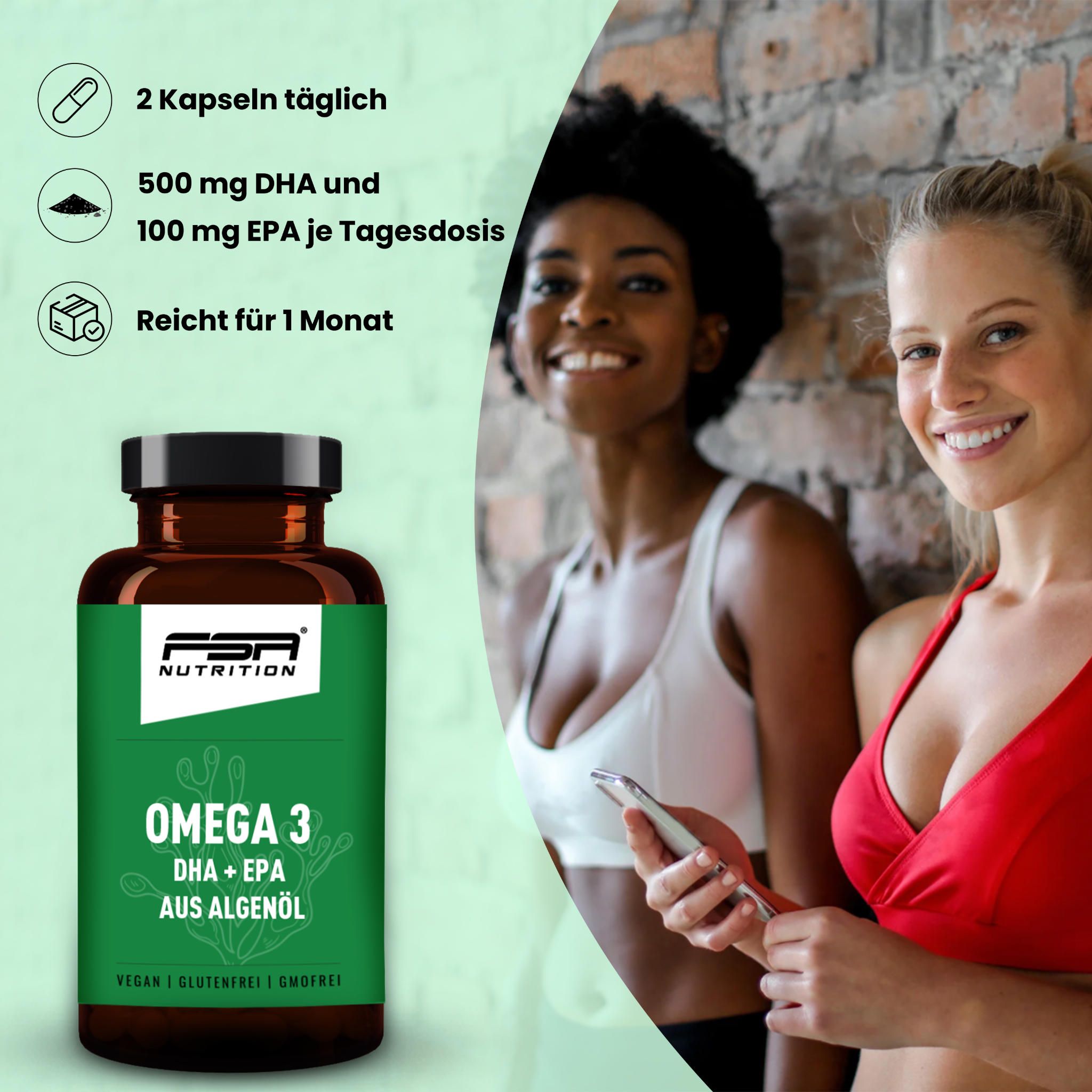 FSA Nutrition Omega 3 DHA + EPA aus Algenöl 40 g Kapseln