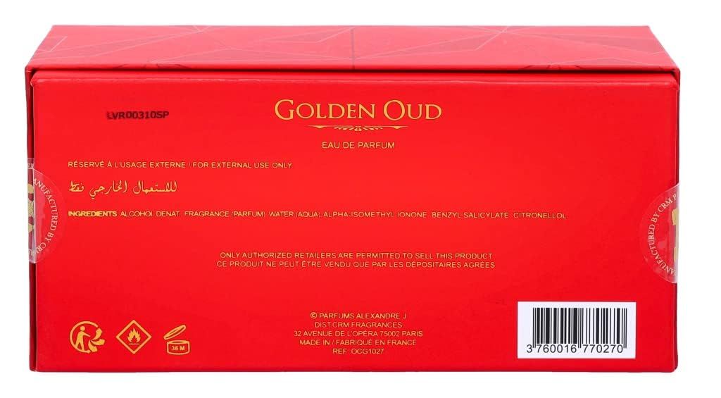 Rückseite der Golden Oud Geschenkbox mit Produktinformationen.