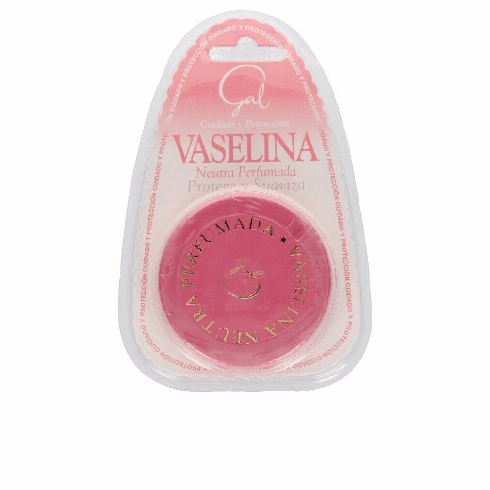 Rosa Vaseline in transparenter Verpackung. Aufschrift: Vaselina Neutra Perfumada. Marke Gal.