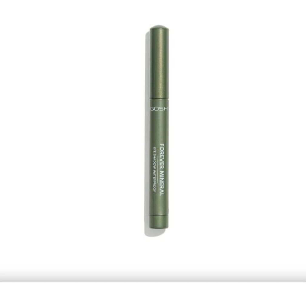 Olivgrüner, wasserfester Lidschattenstift. Aufschrift: GOSH, FOREVER MINERAL, EYE SHADOW WATERPROOF.