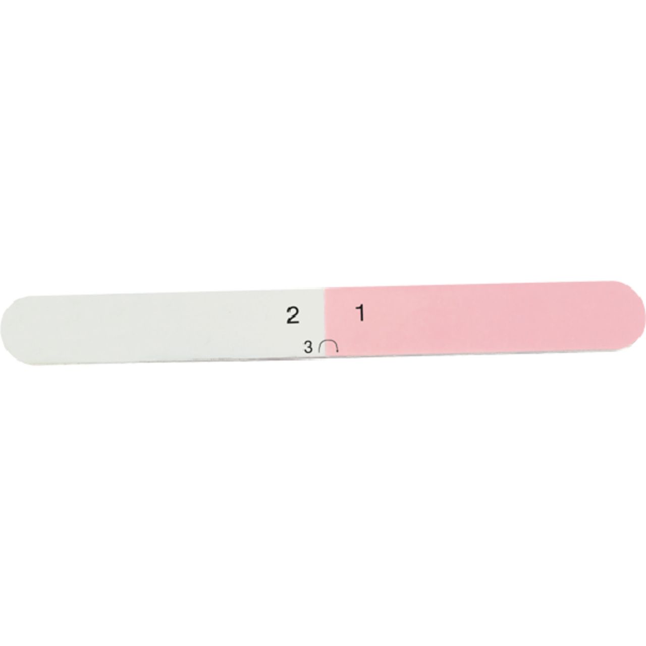Polierfeile mit drei Phasen. Rosa, weiß und grau. Aufgedruckte Zahlen 1, 2, 3.