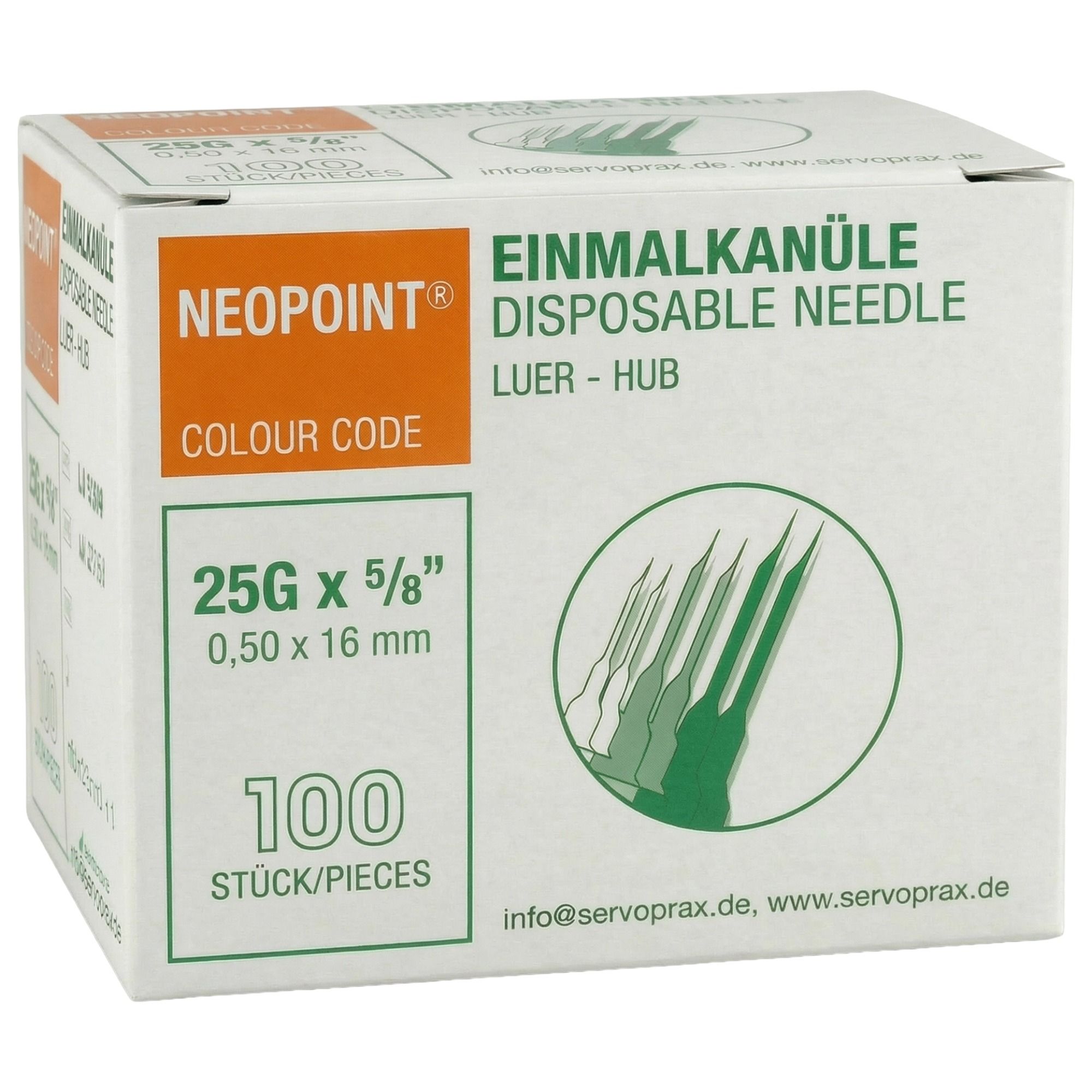 Einmalkanüle Neopoint 25 Gx5/8 0,5x16 mm steril 100 St Kanüle