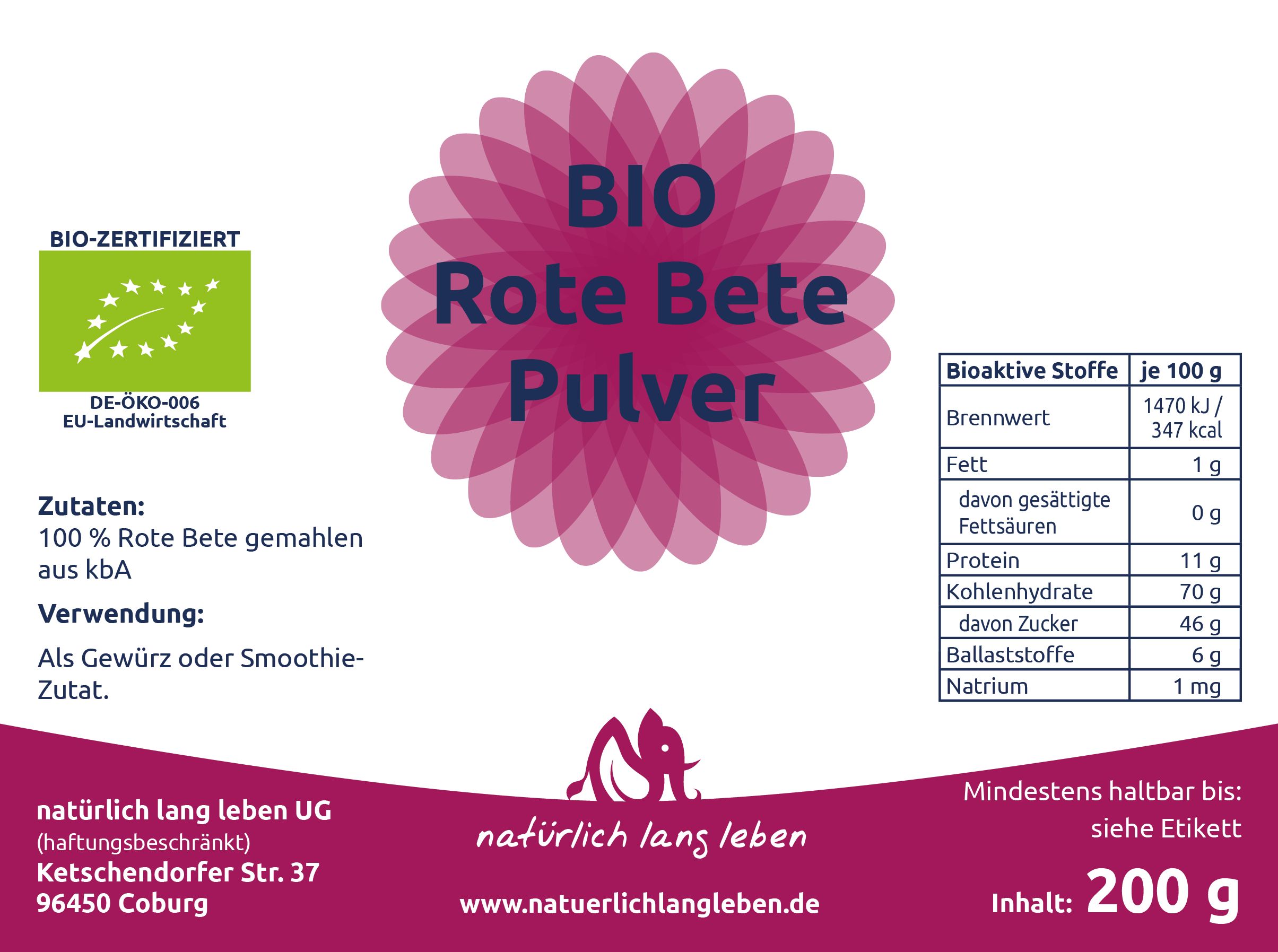 natürlich lang leben BIO Rote Bete Pulver 200 g