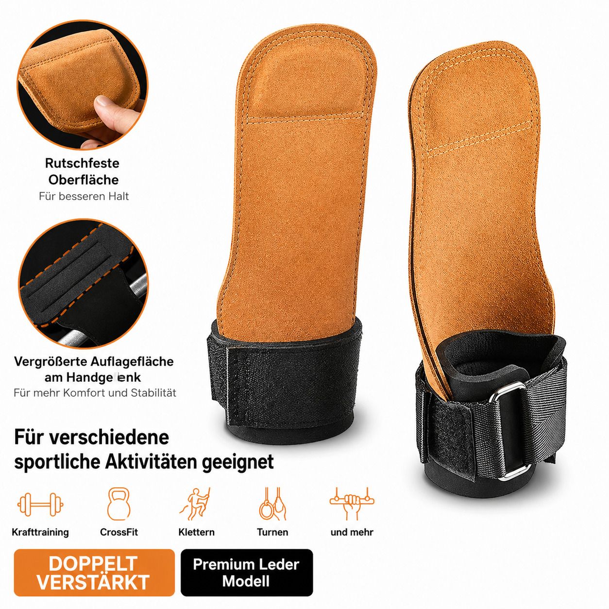 Gewichtheber Zughilfen mit Handgelenkband, rutschfest & mit Lederpolster für Fitness