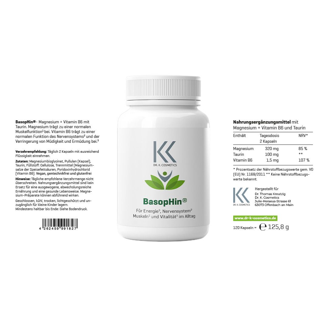 Dr. K. Cosmetics BasopHin® - 120 Kapseln Magnesium Bisglycinat + Vitamin B6