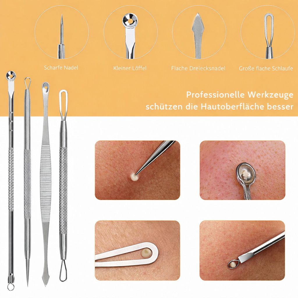 Mitesserentferner Set 7in1 Komedonenquetscher Edelstahl, Porenreiniger mit mit Etui