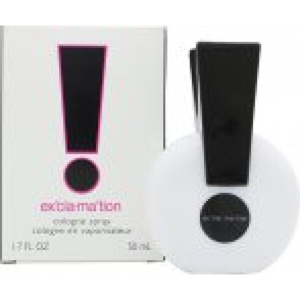 Weiße Flasche und Verpackung. Auf der Verpackung und Flasche steht "ex'cla-ma'tion". Die Verpackung zeigt ein Ausrufezeichen.