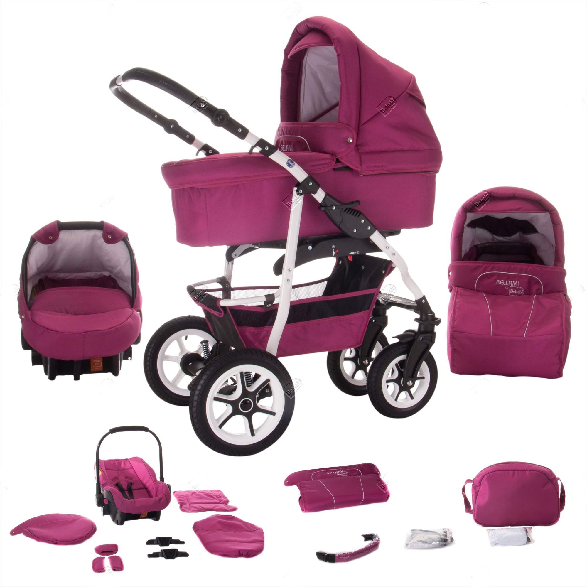 Bebebi Bellami Hartgummireifen Weiß 3 in 1 Kinderwagen Komplettset, Bellamore