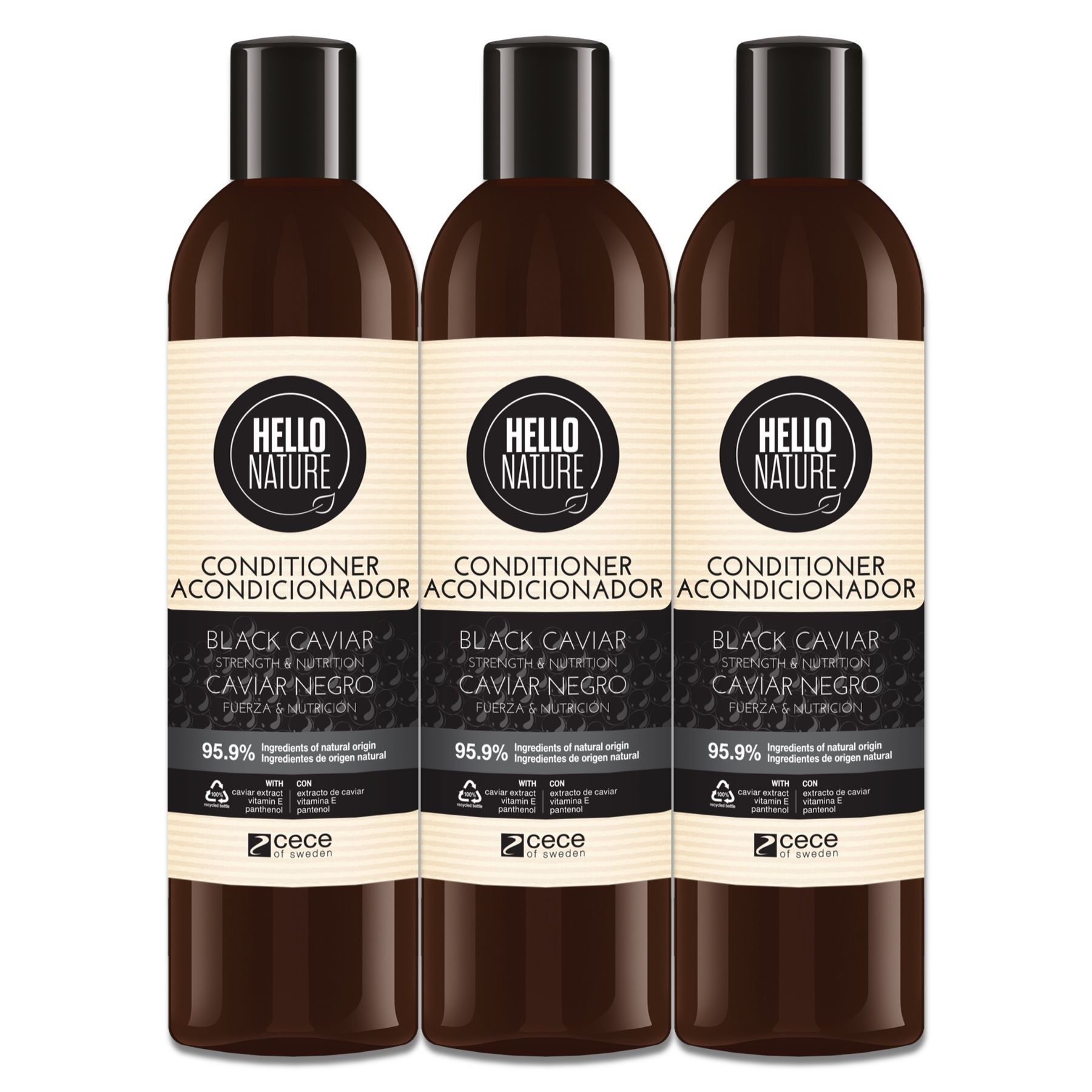 Hello Nature Haarspülung mit Black Caviar für intensive Haarpflege 3x300 ml