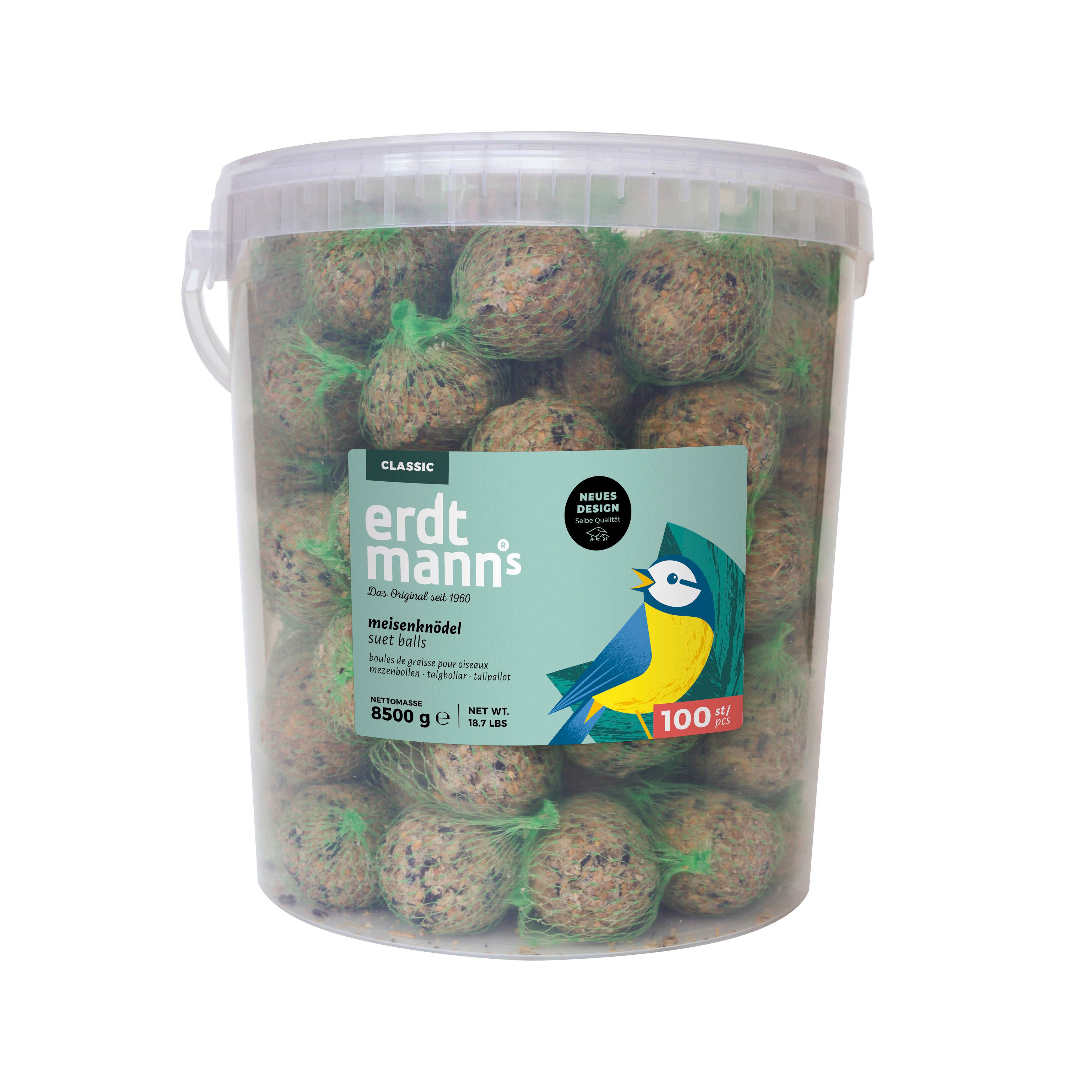 Erdtmanns Meisenknödel mit Netz im Eimer für Wildvögel 100 St