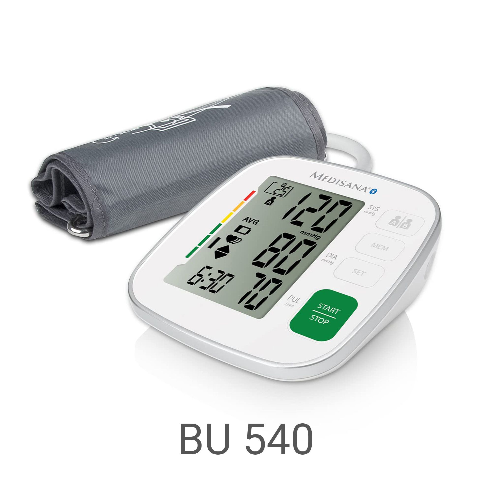 Medisana BU 540 Oberarm-Blutdruckmessgerät mit digitaler Anzeige und Manschette.