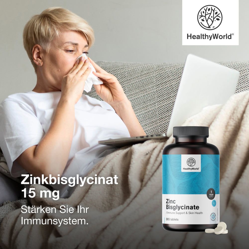 HealthyWorld Zinkbisglycinat 15 mg für Haut, Haare, Nägel & Immunsystem